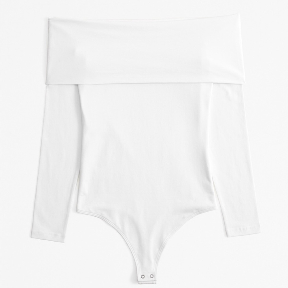 White Long-Sleeve Off-Shoulder Bodysuit - Abercrombie Size M